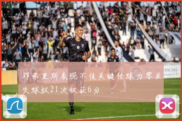 邓弗里斯表现不佳关键传球为零丢失球权21次仅获6分